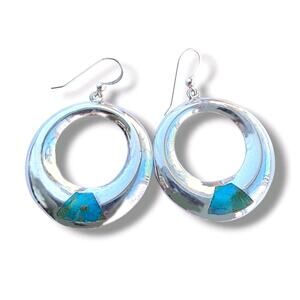 Jay King DRT Turquoise Sterling Silver 925 Hoop Earrings New